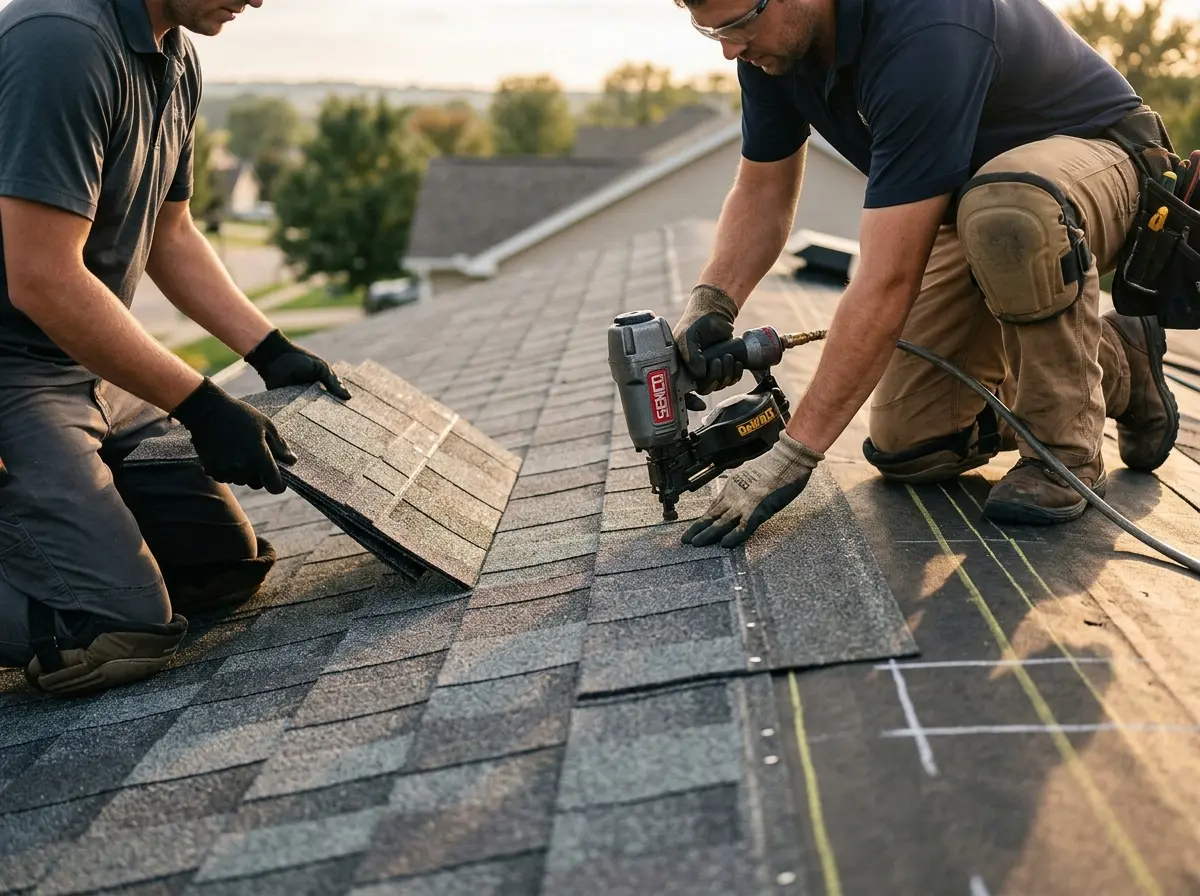 Professional roofer working on a residential roof in Rotonda